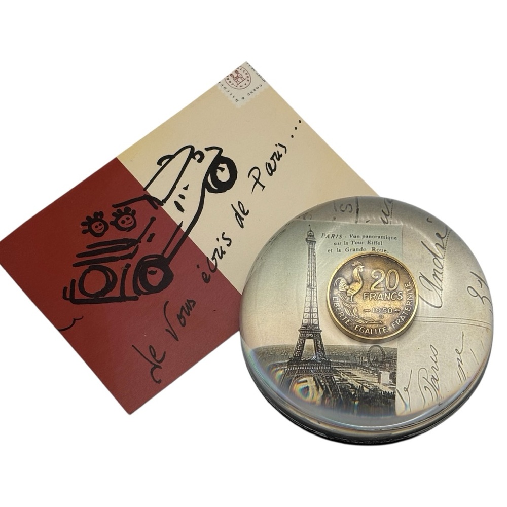 Vintage Paris Souvenir Paperweight with Eiffel Tower Design